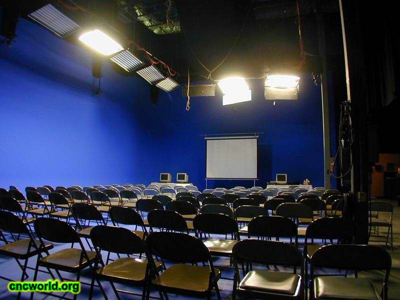 The blue screen in the studio
The studio as it looked when they gave them all the news that they were being transferred. Normally the chairs would not be there and motion capture and other acting would occur here.
