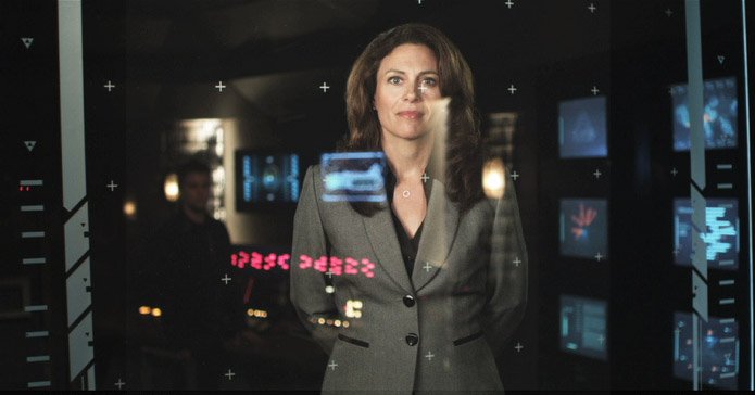 Evelyn Rios appears on the holographic screen
