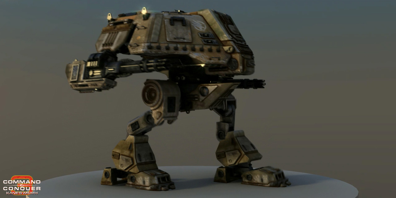 Wolverine
Back Story: Like the Titan, the Wolverine anti-personnel walker entered service during the Second Tiberium War, and its presence continued to be felt on the battlefield late into the 2030's. Fast moving and lightly armored, the Wolverine could be considered a predecessor to GDI's current Zone Trooper and Zone Raider elite infantry, performing effectively both as a scout and as a powerful counter to Nod's fanatical hordes.

Strategy: Beyond its standard role as elite anti-infantry, the Wolverine is also a perfect scout unit â€“ fast enough to stay ahead of the pack, but packing enough weaponry and armor to get itself out of any unexpected difficulties. When upgraded with damage boosting AP Ammo, the Wolverine becomes even more effective, remaining dominant against enemy personnel right up to the endgame. 
