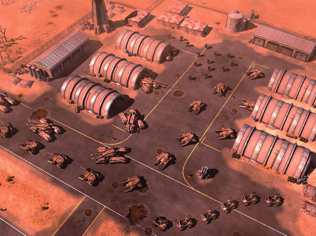 Crater Damaged Base
Are those hangers War Factories?
