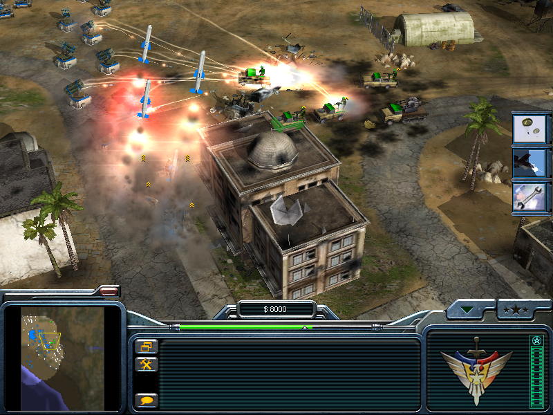 Tomahawks
A scene in the 4th USA mission in Generals where I defend my base against the Evil Exploding Technical Trucks (EETTs) using Patriots and-- Tomahawks???
Keywords: tomahawk patriot technical fourth usa mission base defense