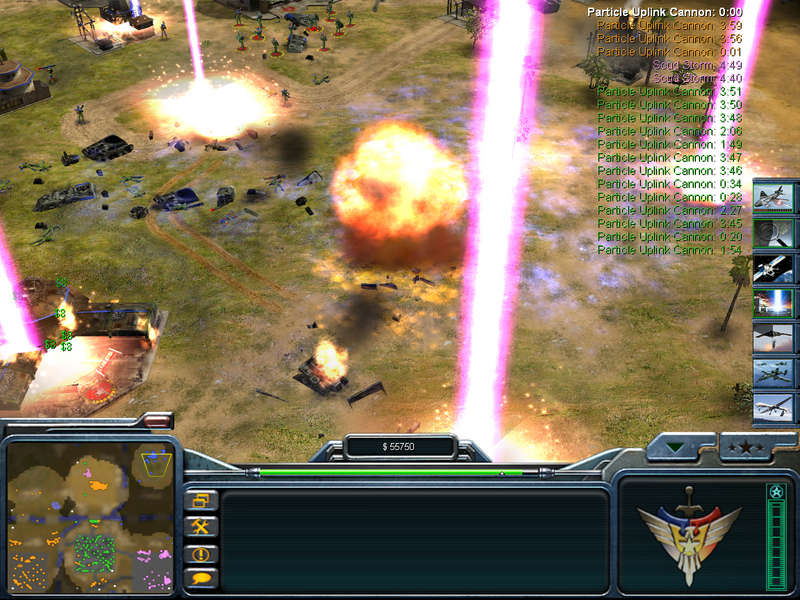 Particle Cannons + SCUD Storms = this
Taken from Online gameplay. GLA and USA together make fine work of the chinese. Also, look at all those superweapons that my team has ^^
